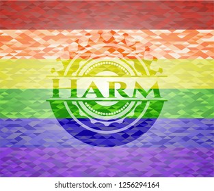 Harm  emblem on mosaic background with the colors of the LGBT flag