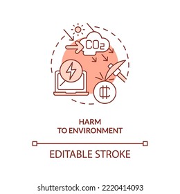 Harm to environment orange concept icon. Air pollution increasing. NFT disadvantage abstract idea thin line illustration. Isolated outline drawing. Editable stroke. Arial, Myriad Pro-Bold fonts used