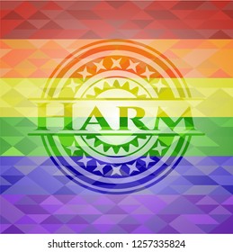 Harm  on mosaic background with the colors of the LGBT flag