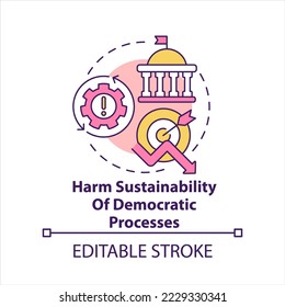 Harm sustainability of democratic processes concept icon. Low public policy quality abstract idea thin line illustration. Isolated outline drawing. Editable stroke. Arial, Myriad Pro-Bold fonts used