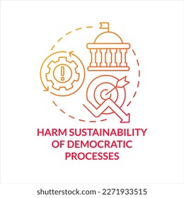 Harm Nachhaltigkeit der demokratischen Prozesse rotes Farbverlauf-Konzept Symbol. Mangelnde Beteiligung der Gesellschaft abstrakte Idee dünne Linie Illustration. Einzeln Umrisszeichnung. Myriad Pro-Fett-Schriftart verwendet
