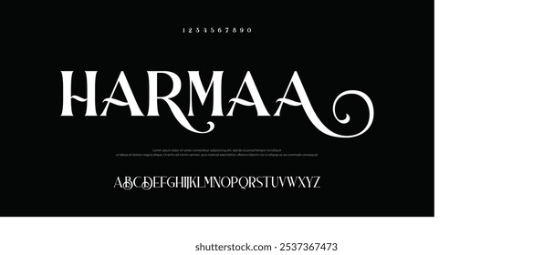 Harmaa Classy elegant font, vintage type or luxury premium typeface, vector English royal alphabet. Classic typography in modern or old art deco style, serif letters for modern or retro