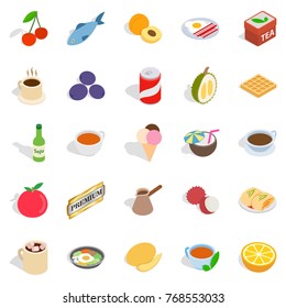 Harmful dessert icons set. Isometric set of 25 harmful dessert vector icons for web isolated on white background