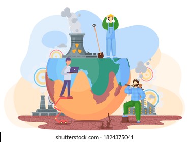 Harmful effects of human activity on the planet Earth. Air pollution, deforestation, drainage of soil. People destroy planet. Destructive impact of factories on the environment. The age of technology