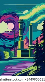 Harmful effects of industrialization on the environment, vector illustration