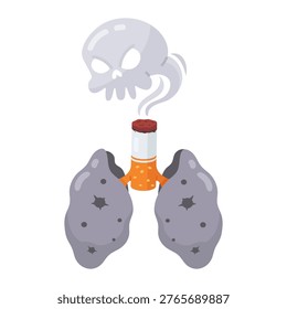 Harmful Effects of Smoking Cigarette, Diseased Lungs, and Skull Smoke Illustration