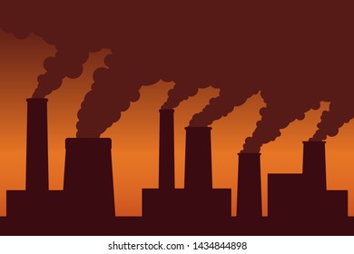 Harmful emissions from plant pipes. Vector illustration.