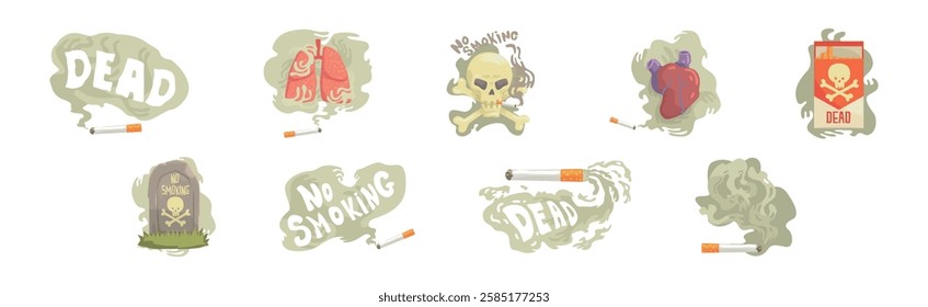 Harmful Habit and Bad Toxic Addiction Object Vector Set