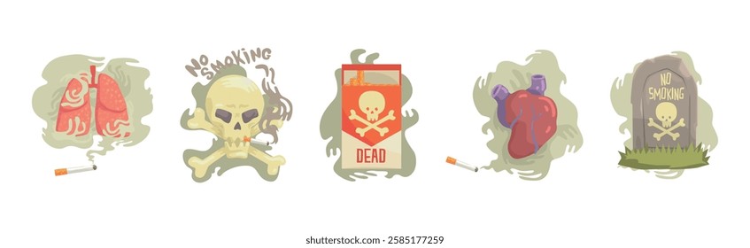 Harmful Habit and Bad Toxic Addiction Object Vector Set