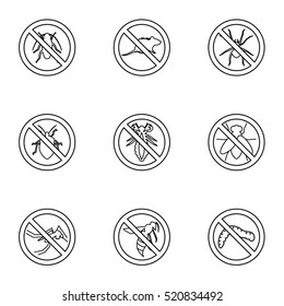 Harmful insects icons set. Outline illustration of 9 harmful insects vector icons for web