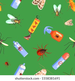 Harmful Insects and Insecticides Seamless Pattern Can Be Used Fabric Wrapping Paper, Website Wallpapers, Background Vector Illustration