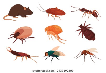 Harmful insects. Removal of pests from the house. Cleaning the premises from insects. Vector illustration