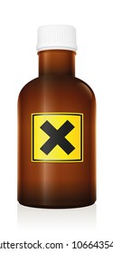 Harmful medicine. Bottle with warning hazard symbol because of irritant ingredients - isolated vector illustration on white background.