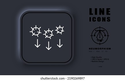 Harmful microorganisms line icon. Dust, exhaust, smoke, germs, viruses, covid 19, infection, infectious disease, protection, climate control, fresh air. Ecology concept. Neomorphism. Vector line icon.