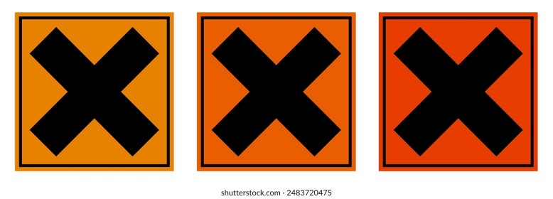 HARMFUL SIGN VECTOR ILLUSTRATION, Chemical Sign, Danger Sign, European hazard symbol vector, irritant substance sign, Label for chemical packing. Chemical orange x warning icon, caution symbol.