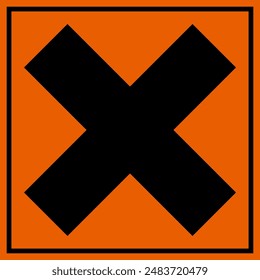 HARMFUL SIGN VECTOR ILLUSTRATION, Chemical Sign, Danger Sign, European hazard symbol vector, irritant substance sign, Label for chemical packing. Chemical orange x warning icon, caution symbol.