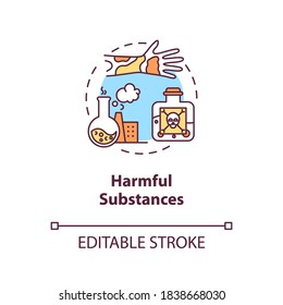 Harmful substances concept icon. Cancer risk factors. Poisons. Chemicals and hazardous substances idea thin line illustration. Vector isolated outline RGB color drawing. Editable stroke