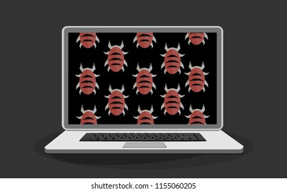 Harmful virus computer. System error caused by virus attack. Cyber attack concept on laptop screen.