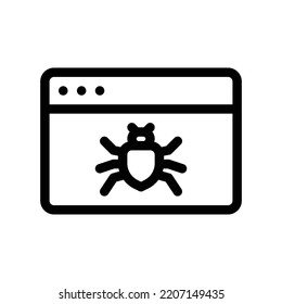 Icono de sitio web dañino con navegador y fallos en el estilo de contorno negro