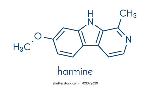 Harmine alkaloid molecule. Herbal inhibitor of monoamine oxidase A. (MAO-A). Skeletal formula.