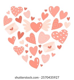 harming and whimsical Valentine's Day design featuring a heart shape made from adorable pink hearts with cute details