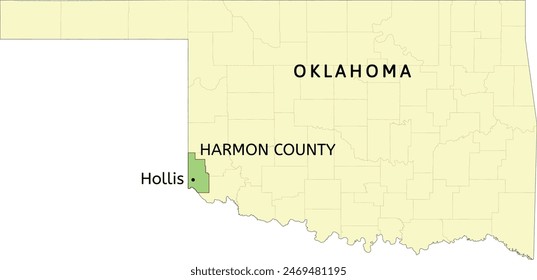 Harmon County and city of Hollis location on Oklahoma state map