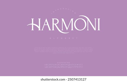 Harmoni Typografie Beauty Mode elegante minimalistische Serif Italic Schriftarten dekorative Hochzeit Vintage Retro-Logos. Minimal luxuriöse Schriftart Alphabet Logo. Vektorgrafik