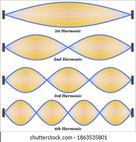 Harmonic: First Four Vibration Modes Of A String Fastened At Bothends