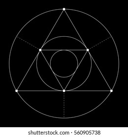 Harmonic in sacred geometry Plato. The ratio of triangle and circle. Stock vector illustration