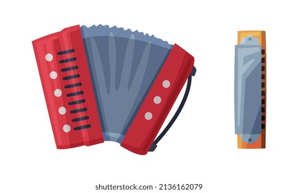 Harmonica and Accordions as Musical Instrument Vector Set