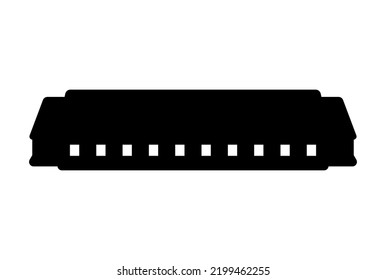 Harmonica, French Harp Silhouette, Mouth Organ Wind Musical Instrument Vector