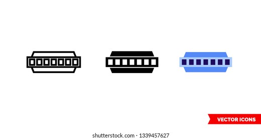 Harmonica icon of 3 types: color, black and white, outline. Isolated vector sign symbol.