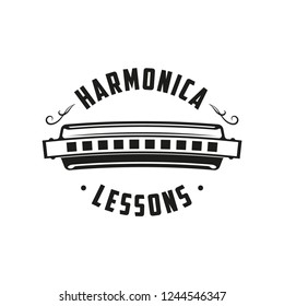 Harmonica Lessons Retro Emblem. Vector Logo