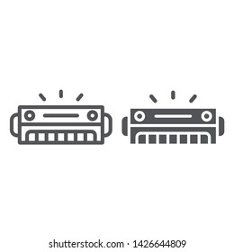 Harmonica line and glyph icon, music and sound, wind musical instrument sign, vector graphics, a linear pattern on a white background, eps 10.