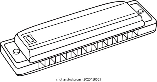 Harmonica  Line Vector Illustration Isolated On White Background