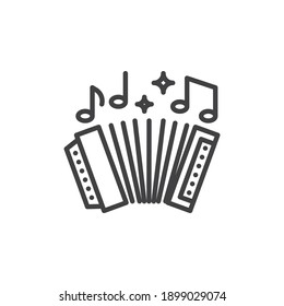 Harmonica music instrument line icon. linear style sign for mobile concept and web design. Musical notes and harmonica outline vector icon. Symbol, logo illustration. Vector graphics