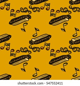 Harmonica music seamless pattern