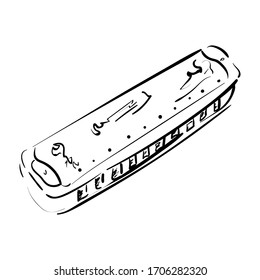 Harmonica. Musical instrument. Sketch hand drawn linear vector illustration.