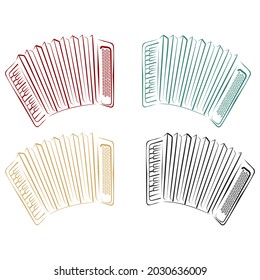 Harmonica Musical Instrument Vector Outline Icon. Piano Accordion Contour Isolated On A White Background
