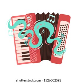 Harmonica And Musical Notes Isolated On White Background Illustration