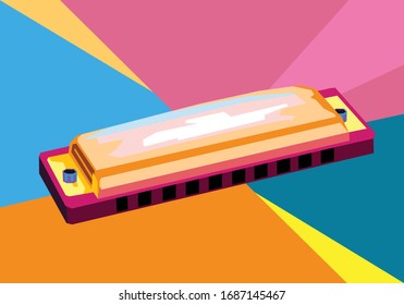 Harmonica in pop art style for music background icon illustration and image isolated