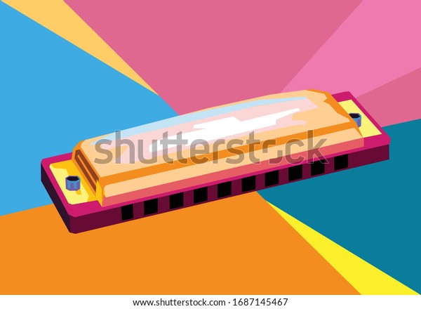 Harmonica in pop art style for music background\
icon illustration and image\
isolated