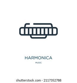 harmonica thin line icon. music, instrument linear icons from music concept isolated outline sign. Vector illustration symbol element for web design and apps.