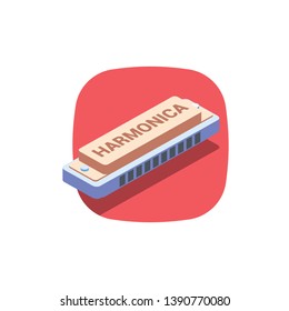 Harmonica. Vector 3d isometric color icon new flat style. Creative illustration, idea for infographics.