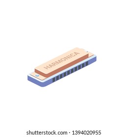 Harmonica. Vector 3d isometric color icon new flat style. Creative illustration, idea for infographics.