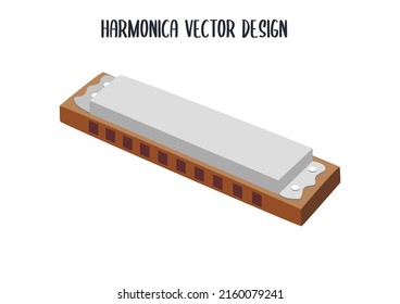 Harmonica Vector, French Harp, Mouth Organ Clipart Modern Flat Style Vector Illustration Isolated On White Background. Wind Instrument Vector Design