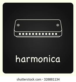 Harmonica vector image on chalkboard. Black and white picture. EPS 10