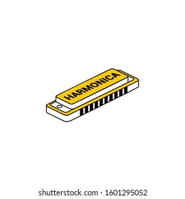 Harmonica. Vector line, 3d stroke isometric, color web icon, new flat style. Creative illustration design, abstract idea for infographics.