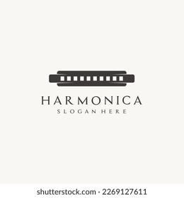 Harmonica wind instrument logo design icon vector