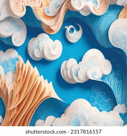 Harmonious 3D Quilled Paper Vector Illustration with Balanced Design